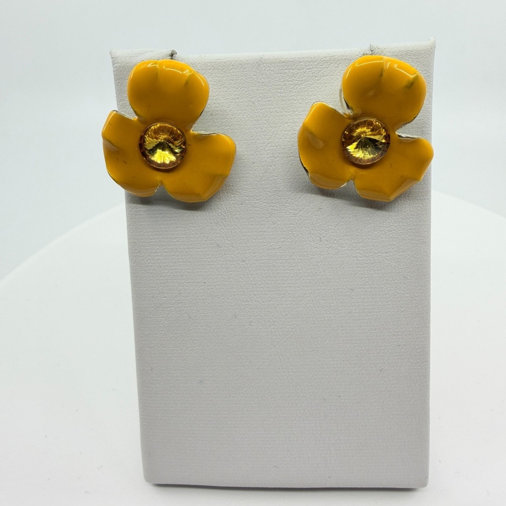 VTG Yellow Enamel Flower Stud Earrings - Boho Cottagecore Festival Gift - Picture 8 of 11